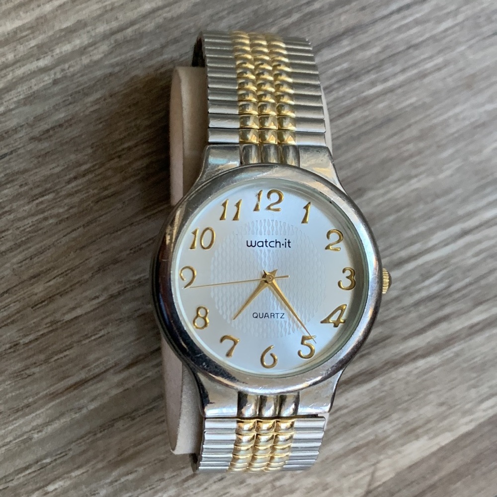 Watch It Wrist Watch Gold Silver Tone Stretch Band Vintage wristwatch Quartz